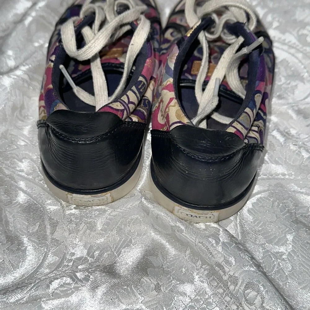 Coach Barrett Poppy Sneakers  Woman Sz 7B Purple/Dk Blue/ Fuschia/Multi Lace Up